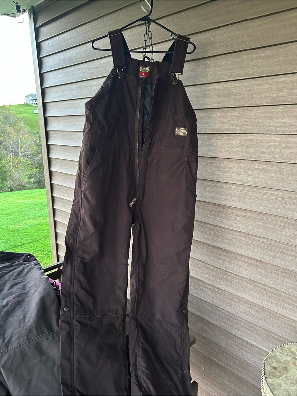 Dark chocolate brown Schmidt insulated work outdoor bibs Large Women